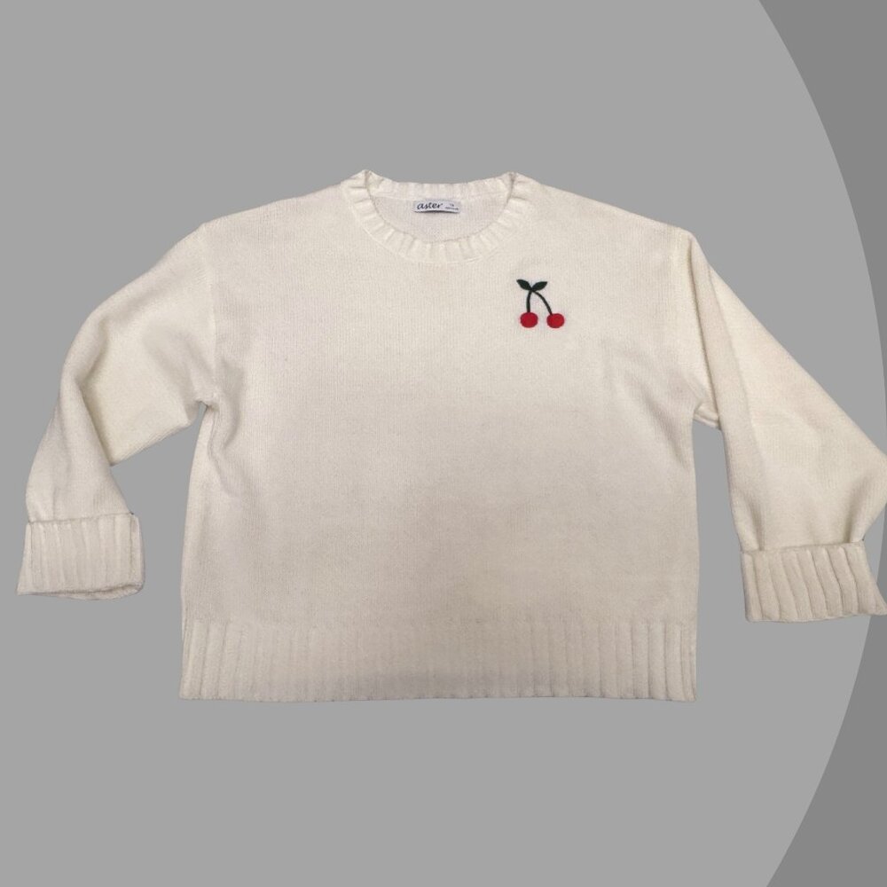 Aster Women's Cream Cherry Design Knit Sweater 🍒